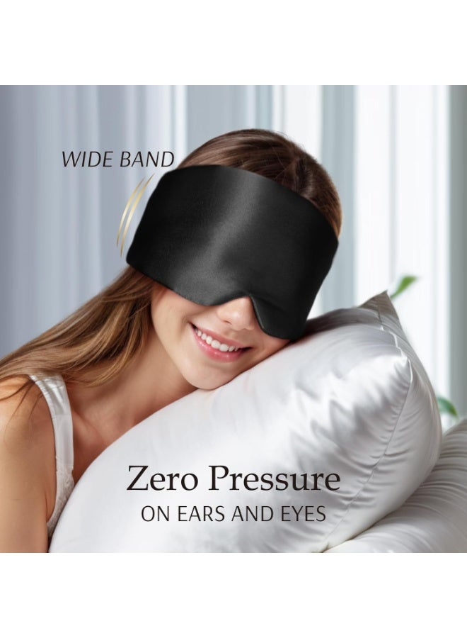 100% Mulberry Silk Sleep Mask Eye Mask for Man and Woman with Adjustable Headband, Full Size Large Sleep Mask & Blindfold for Total Blackout for All Night Sleep, Travel & Nap- Black - Image 4
